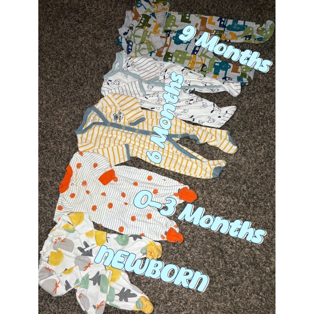 Carter Jumpsuit Footsie Baby 5 Included Sizes NB, 0-3, 6, 9 months Preowned